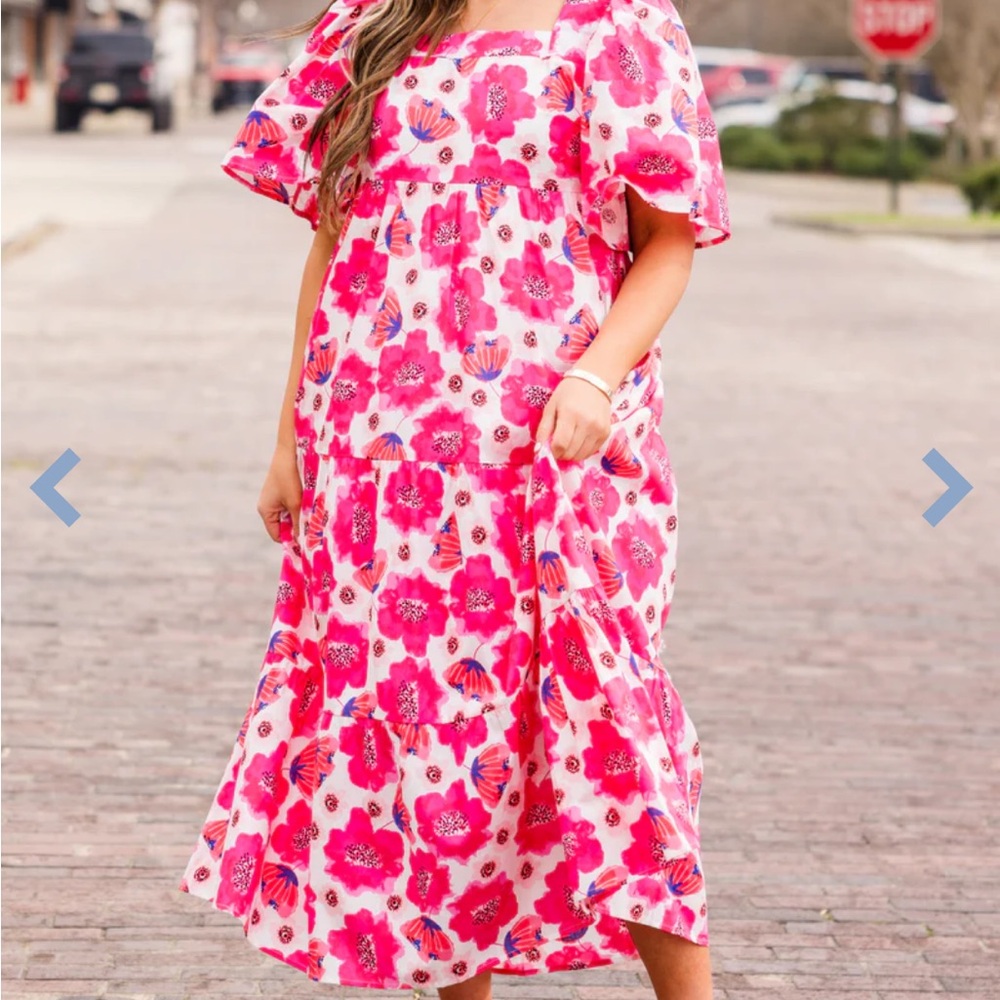 Floral Pink and White Maxi Dress